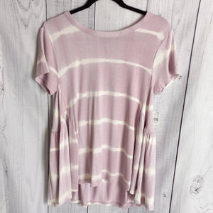 Olivia Sky | Dusty Lilac & White Tie-Dye Jersey-Knit Short Sleeve Babydoll Top